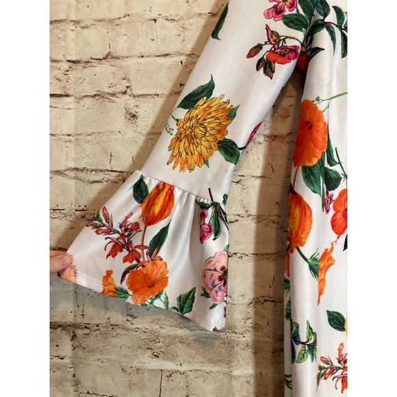 Asos Dress Womens 8 Shift Bright Florals Long Bell Sleeve Stretch Multicolor - Picture 4 of 16